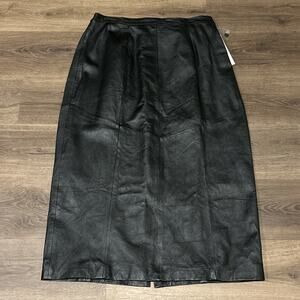 NWT Vtg Via Accenti Black Leather Straight Maxi Skirt Sz H4 14